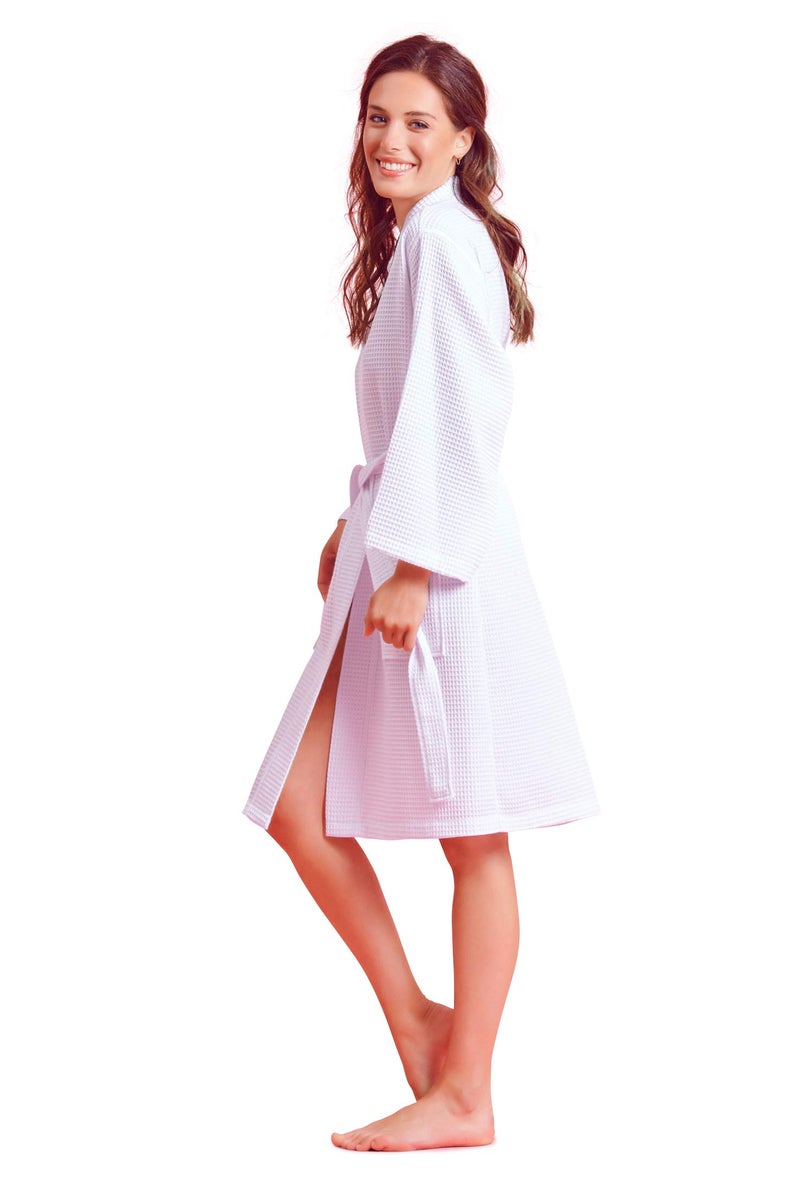 Soft Touch Linen Kimono Waffle Robe â€“ Womenâ€™s Bath SPA Robe â€“ Lightweight Cotton &Polyester Blend (Medium, White) - Image 2